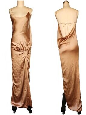 Adriana Iglesias Long Silk Maxi Dress Peach Beige Pink-ish Cocktail Party sz 40